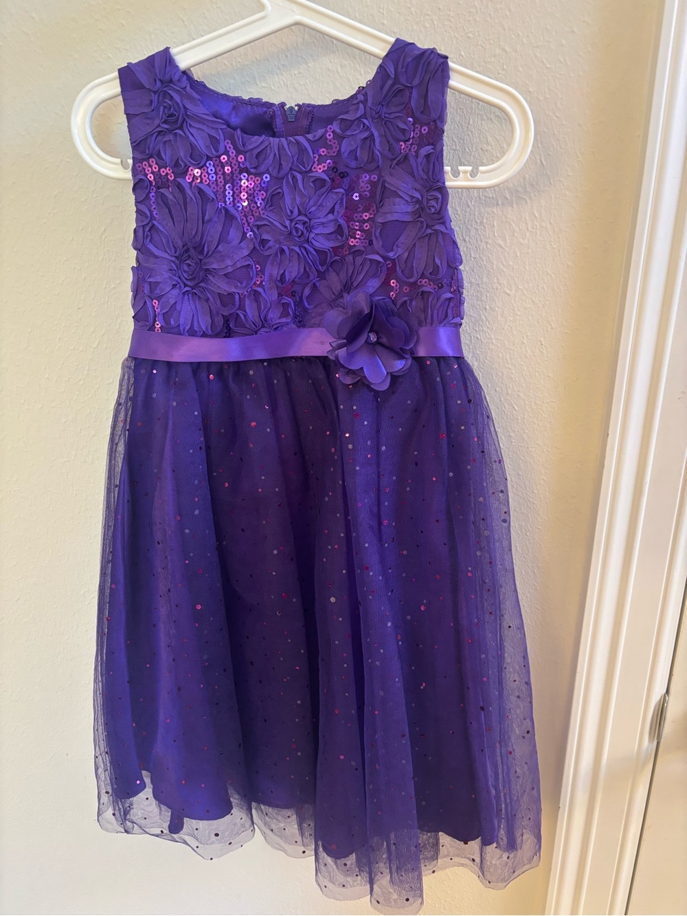 Rare Editions Purple Floral Sequin Tulle Dress